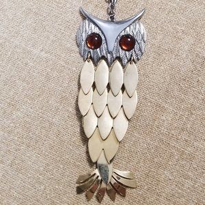Vintage Owl Necklace - Articulated, Silver Gold Tone